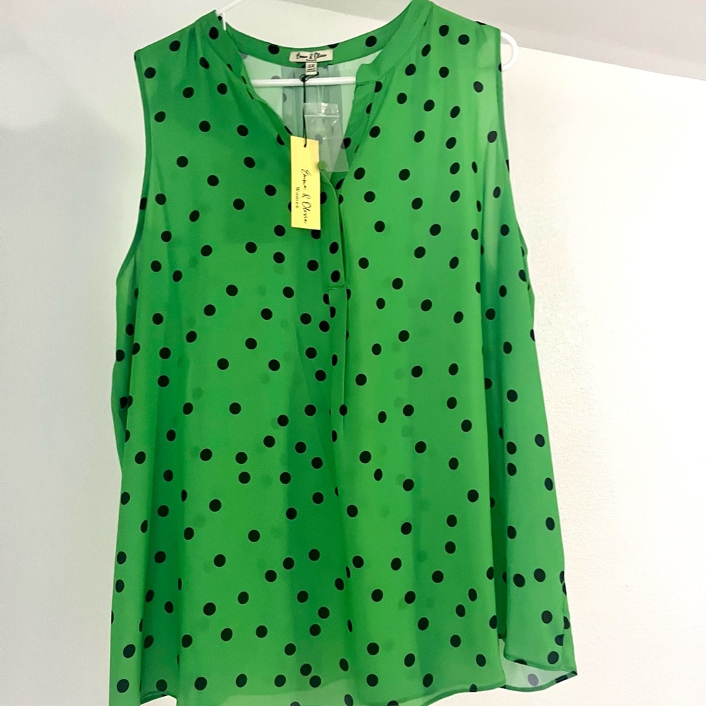3X Vibrant Green Polka Dot Blouse